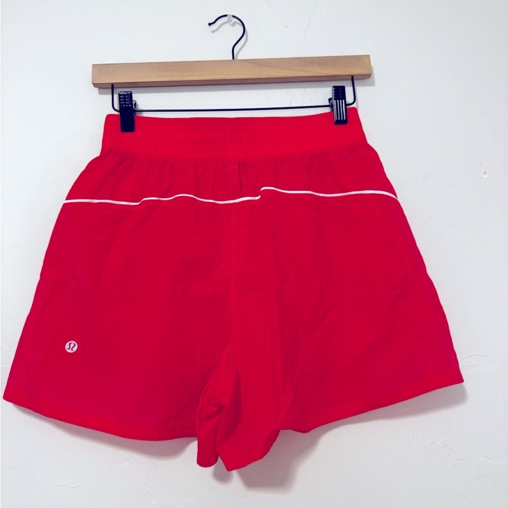 Lululemon translucent Athletic Shorts high waisted size 4 coral with white trim - Picture 3 of 3
